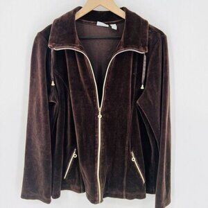 Chicos Brown Velour Full Zip Jacket Size Large